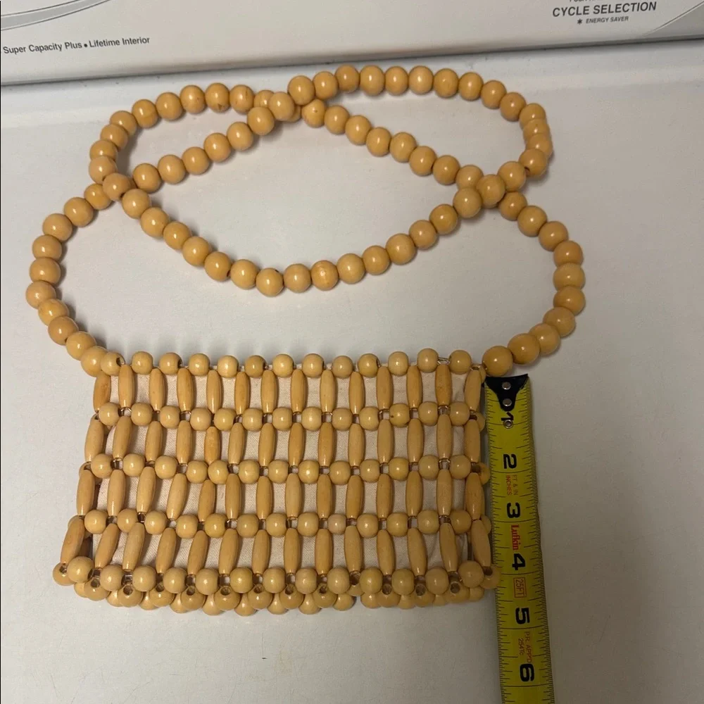 Wood Beaded Tan Shoulder Bag - Picture 3 of 6